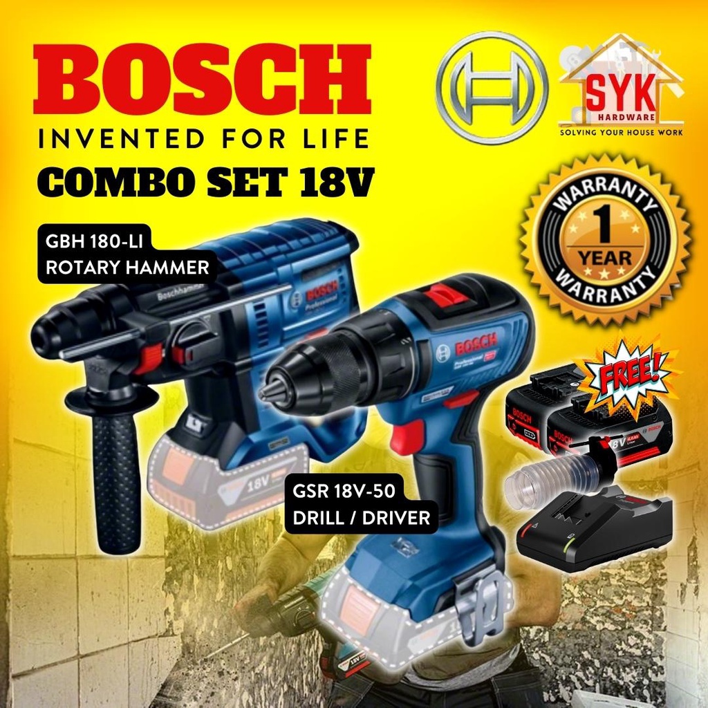 SYK BOSCH Combo Set GBH 180LI Rotary Hammer Drill Cordless + GSR 18V
