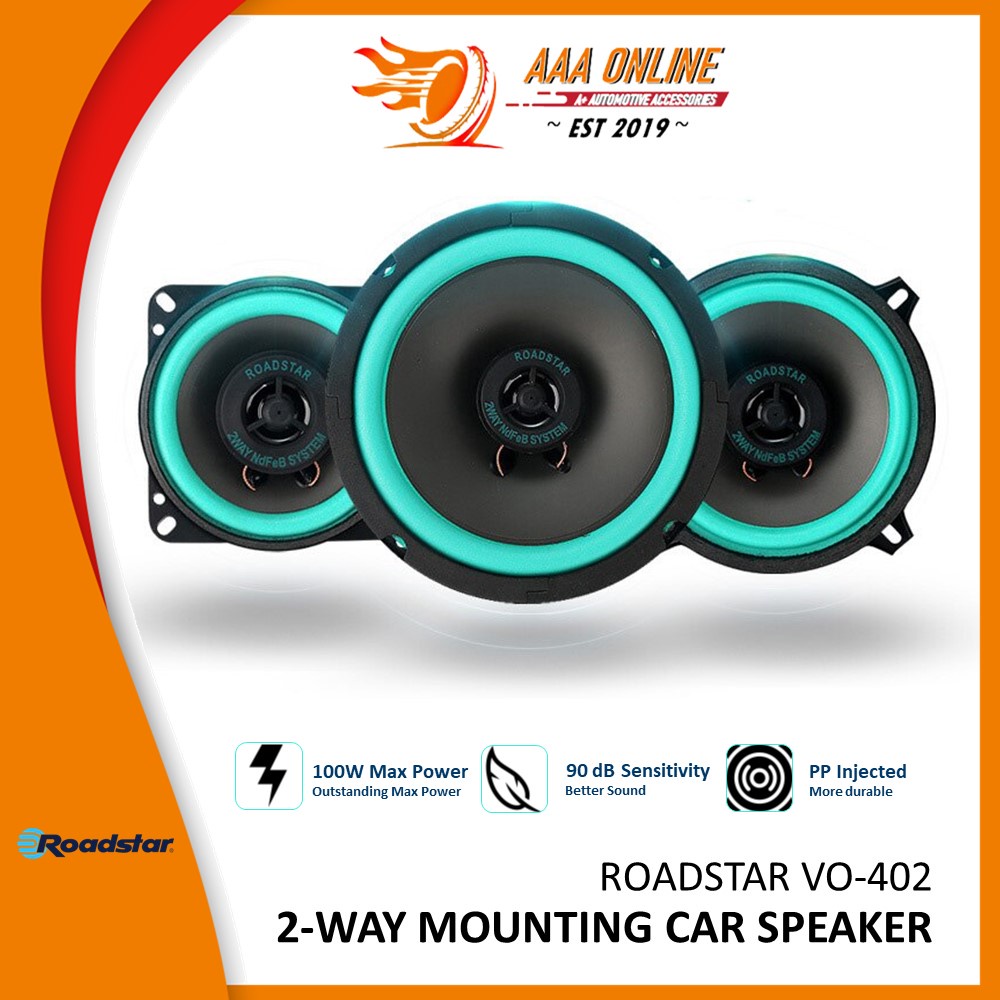 ROADSTAR Car Speaker Dual Cone Audio System 4" 2Way 100W
