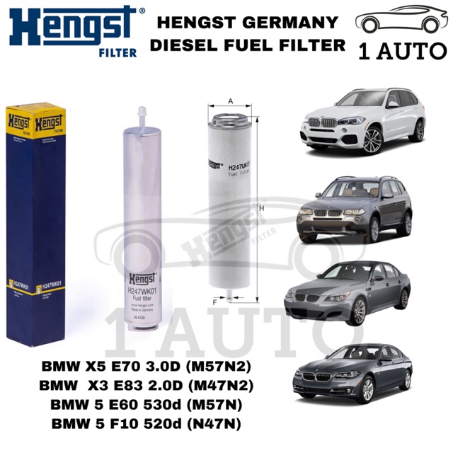 (MADE IN GERMANY) HENGST GERMANY DIESEL FUEL FILTER BMW F10 E60 520d 530d X5 E70 X3 E83 2.0d 3