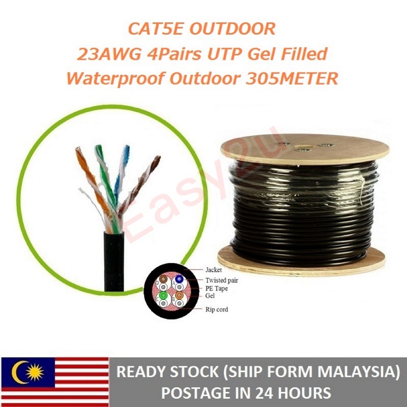 UTP CAT5E PE OUTDOOR JELLY FILLED NETWORK CABLE 100 SOLID FULL COPPER