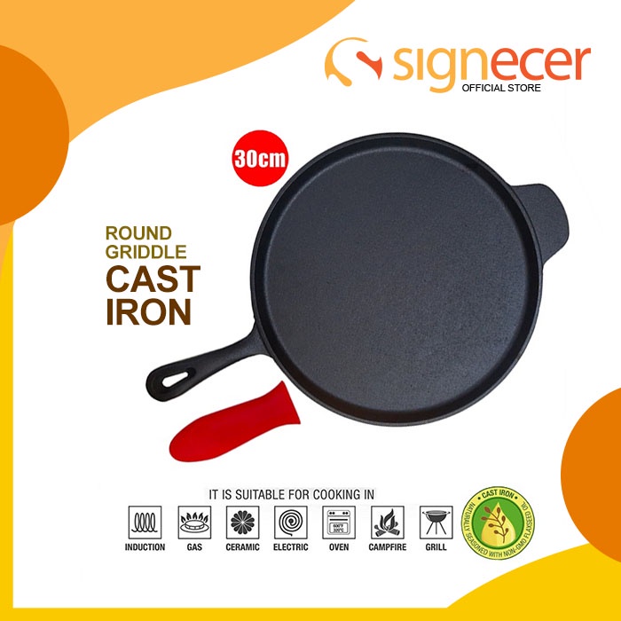 SIGNECER PreSeasoned Cast Iron Crepe Pan / Griddle Diameter 30 CM For