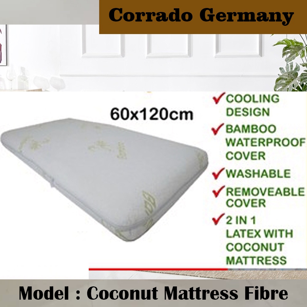 100 Natural Coconut Mattress Fibre + Latex with Bamboo Cover Baby Cot