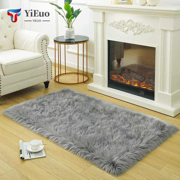 KARPET BULU Gray Fur Carpet Living Room Carpet Fluffy Shaggy Soft Rug