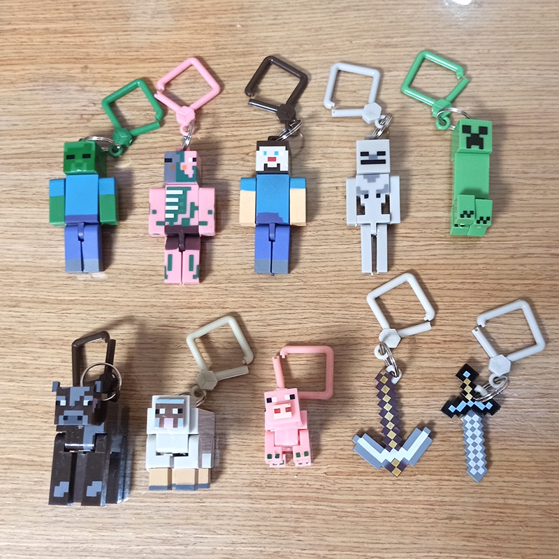 10pcs Minecraft Block Keychains Game Figures Zombie Creeper Dolls Ghast
