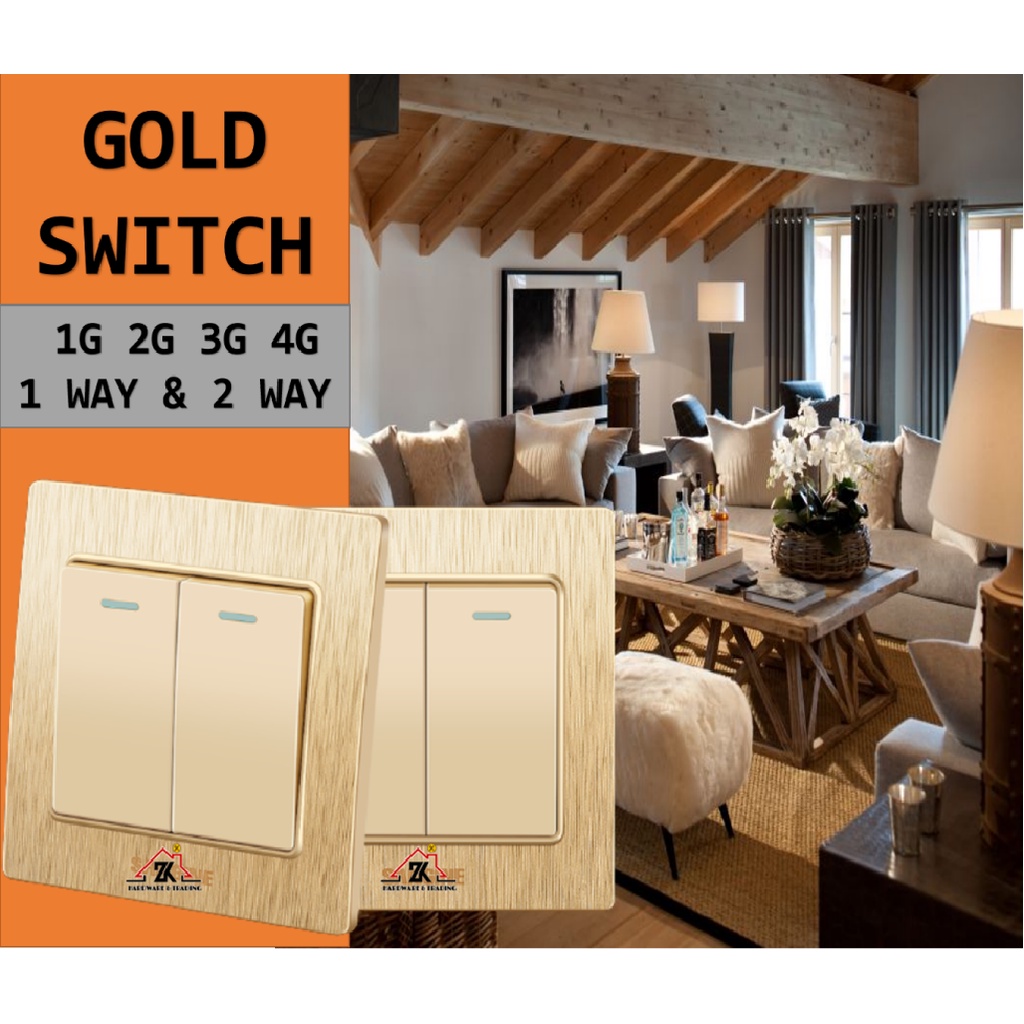[GOLD] ON OFF SWITCH WALL SWITCH LAMP SWITCH FAN SUIS LAMPU RUMAH SUIS KIPAS 1 GANG 2 GANG 3