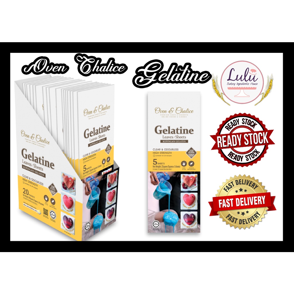 Ready Stock 25g Oven & Chalice Gelatine Sheets Gold Grade 200 bloom