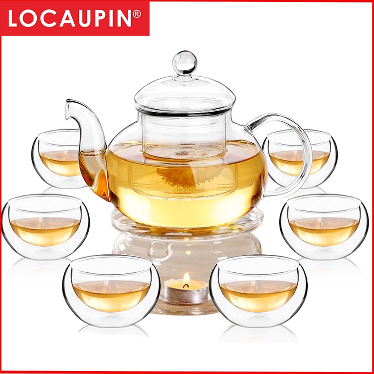 Locaupin 20 to150℃ Borosilicate Glass Teapot Set Teabloom Stovetop