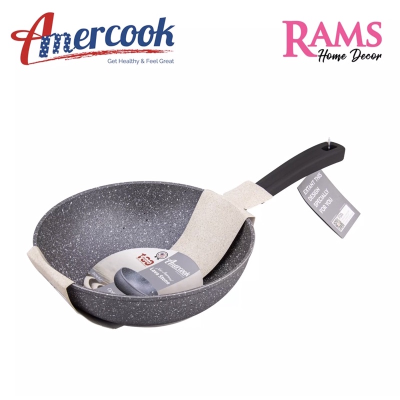 HOT🔥AMERCOOK LAVA STONE 20CM/24CM/30CM INDUCTION NON STICK WOK PAN
