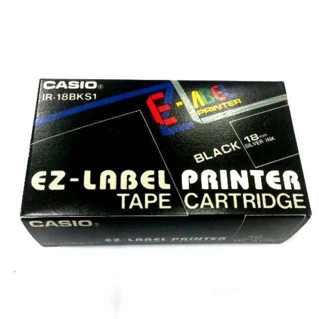 Casio EZLABEL PRINTER TAPE CARTRIDGE 18mm black label silver ink