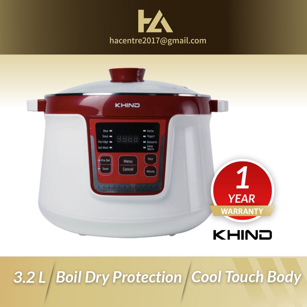 Khind 3.2L Anshin Double Boiler DB32N (FREE Recipe Book + 4 Ceramic