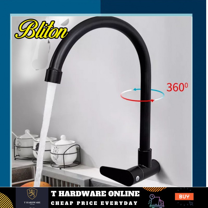 B2023W BLITON STAINLESS STEEL MATT BLACK KITCHEN FAUCET (READY STOCK