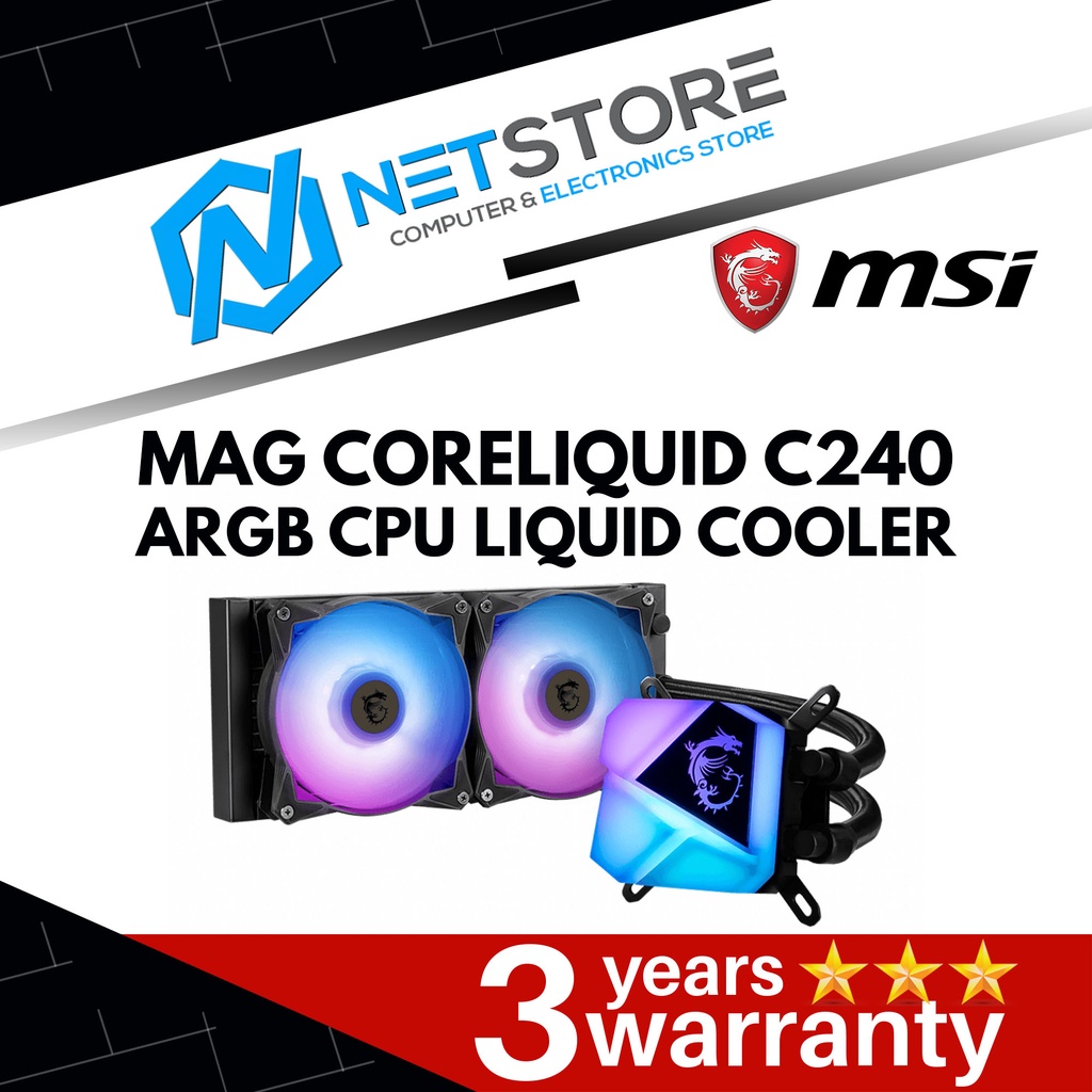 MSI MAG CORELIQUID C240 ARGB CPU LIQUID COOLER Shopee Malaysia