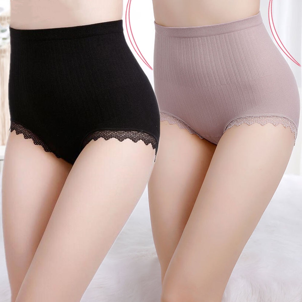 3PCS Seamless High Waist Panties Plus Size Women Lace Breathable