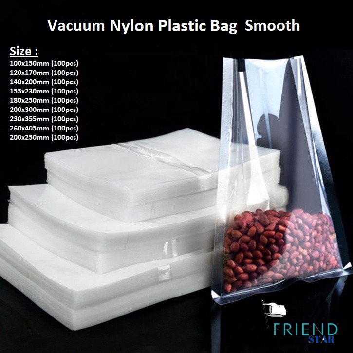 (100 PCS) Smooth Surface Plastic Vacuum Bag / 3 Side Sealed Nylon PE