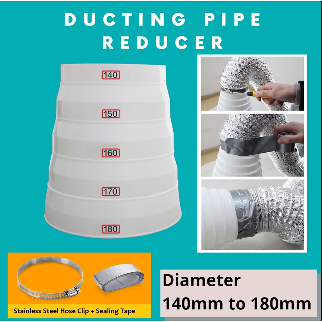 140mm to 180mm Aluminium Ducting Pipe Reducer Connector for cooker hood