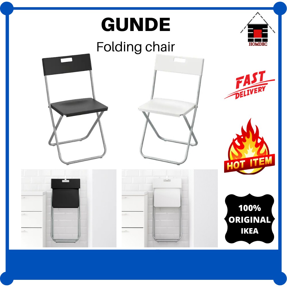 IKEA GUNDE Folding chair, black/white I Kerusi lipat, hitam/putih Shopee Malaysia