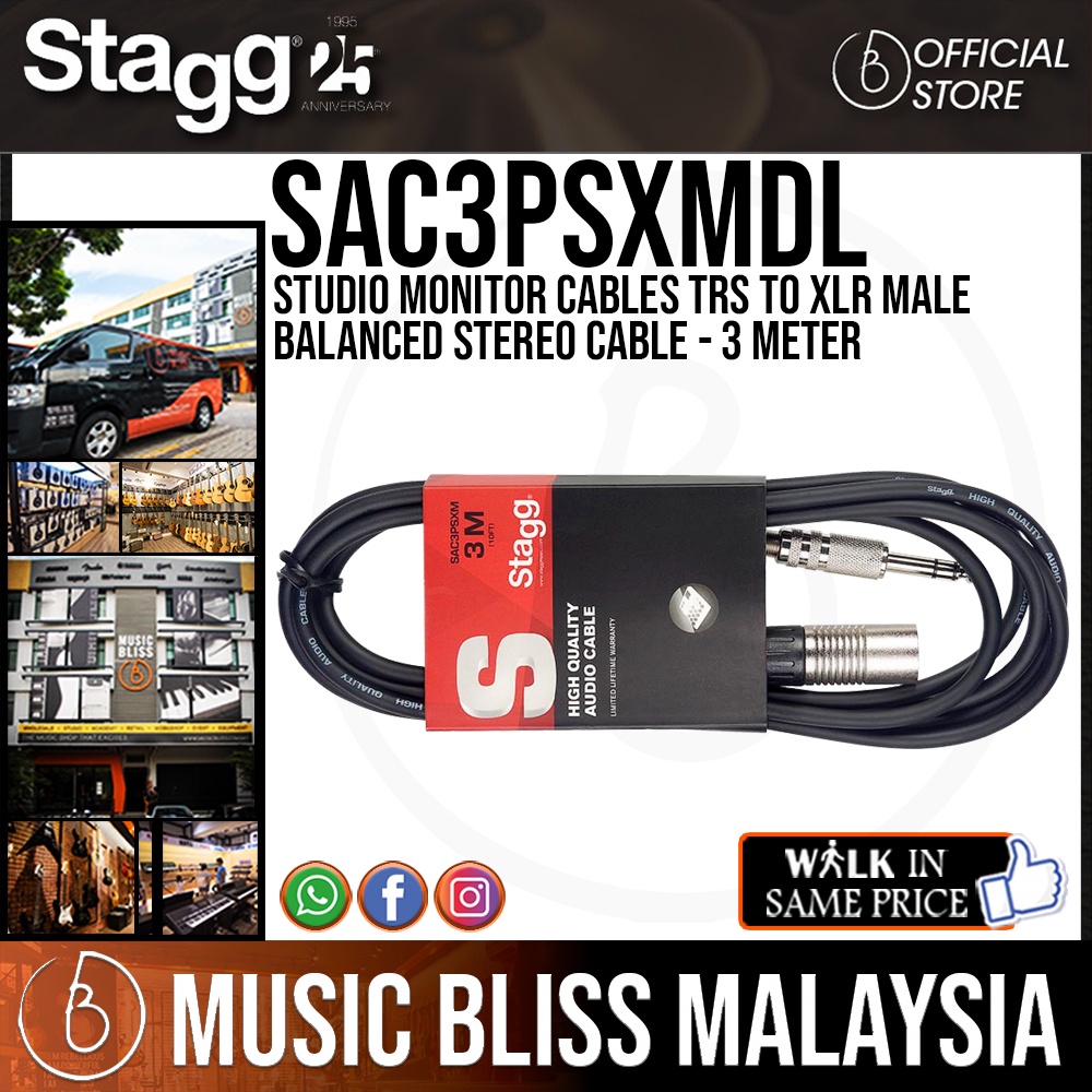 Stagg Studio Monitor Cables TRS to XLR Male Balanced Stereo Cable 3
