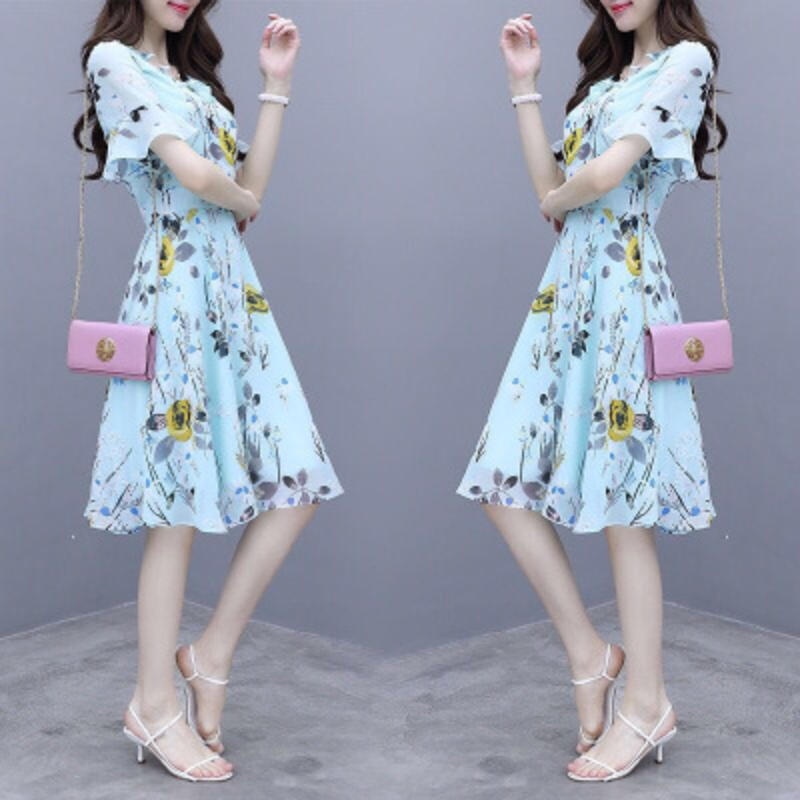 Floral Ice Silk dress women's fashion clothing 2022 summer new elegant