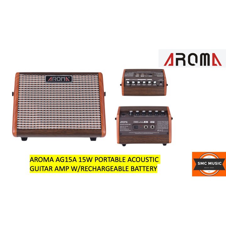 AROMA AG15A PORTABLE ACOUSTIC GUITAR AMPLIFIER 15 WATT WITH
