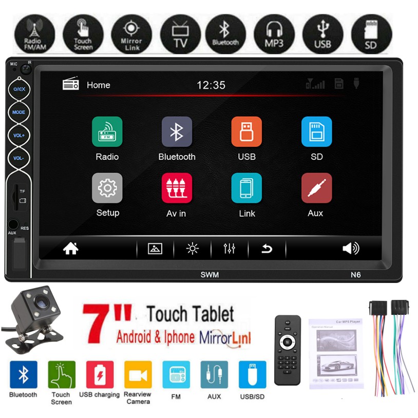 7 inch Double DIN Bluetooth MP5 Car Radio Kereta Supports Reverse Video