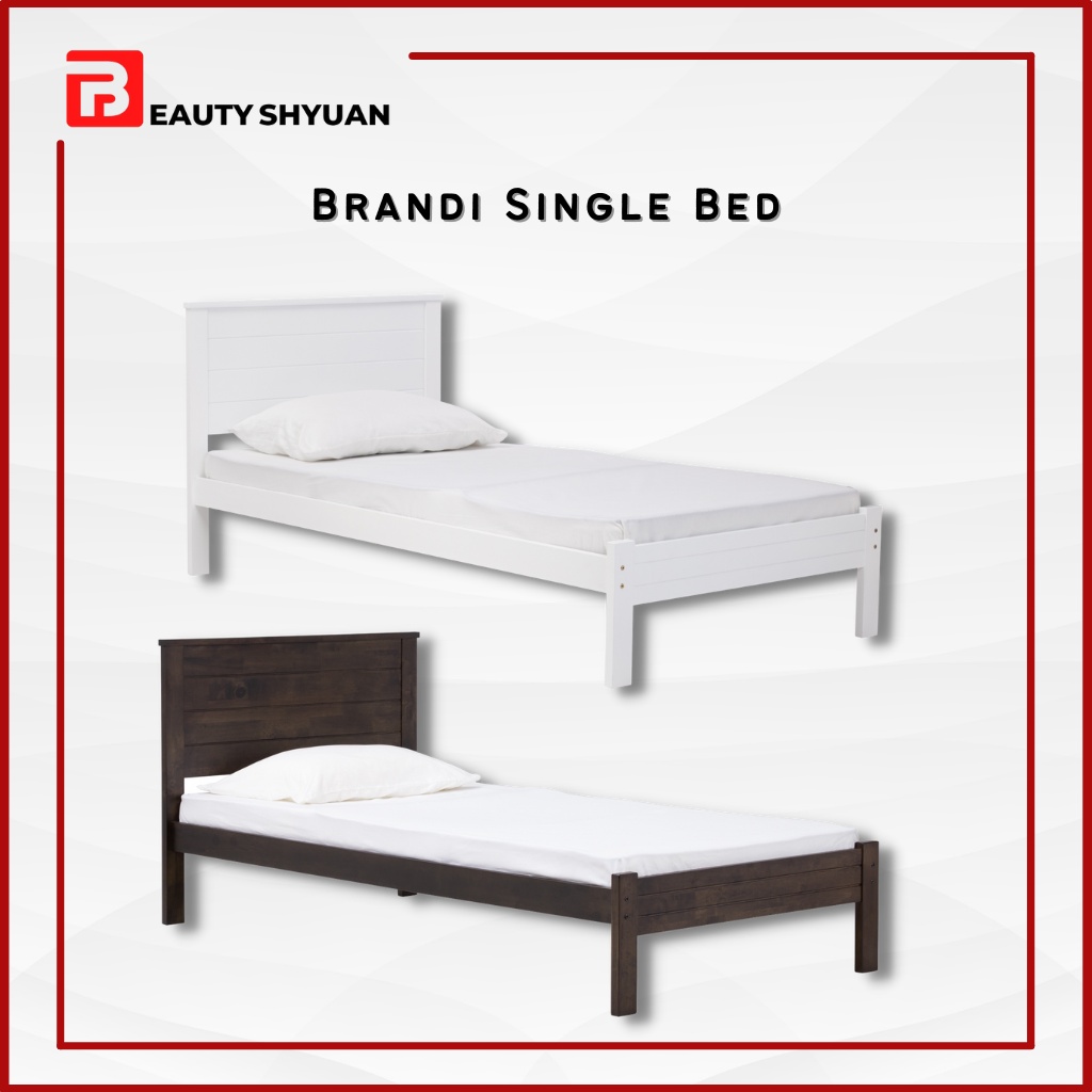 BRANDI Wooden Bed Single Bed Frame Single Bedframe Katil Single Kayu Katil Bujang Murah Katil