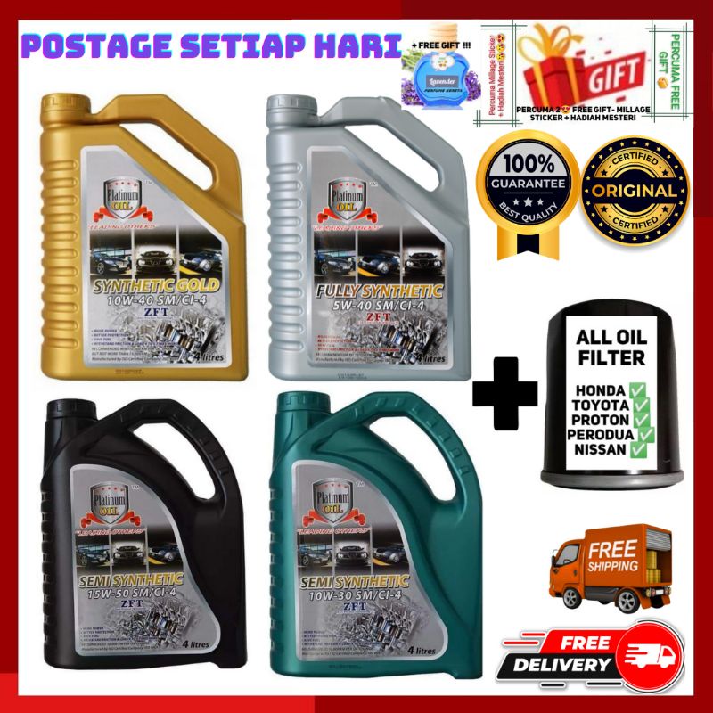 Platinum Oil Fully Synthetic/Synthetic/Semi (4L)Engine Oil Kereta +OIL