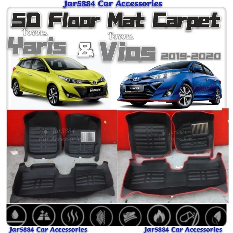 Toyota Yaris 20192021 & Vios 20192021 5D Floor Mat Carpet Car Floor