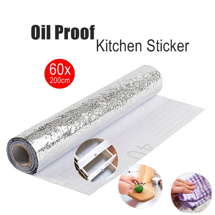 60x200cm Oil Proof Waterproof Self Adhesive Wallpaper Kitchen Aluminum Foil Stickers Shopee