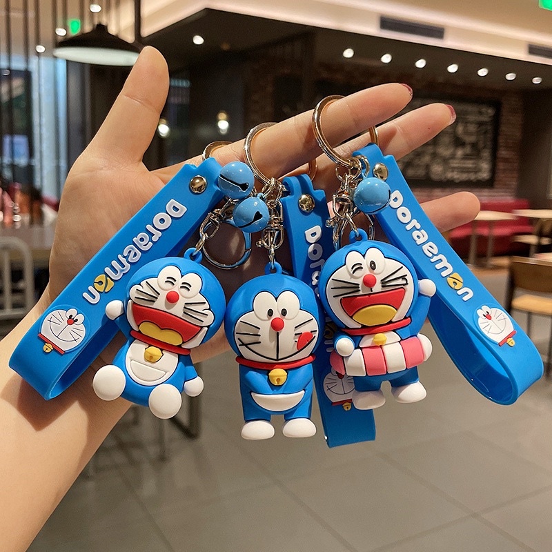 Cute doraemon keychain fashion design key ring with lanyard cartoon