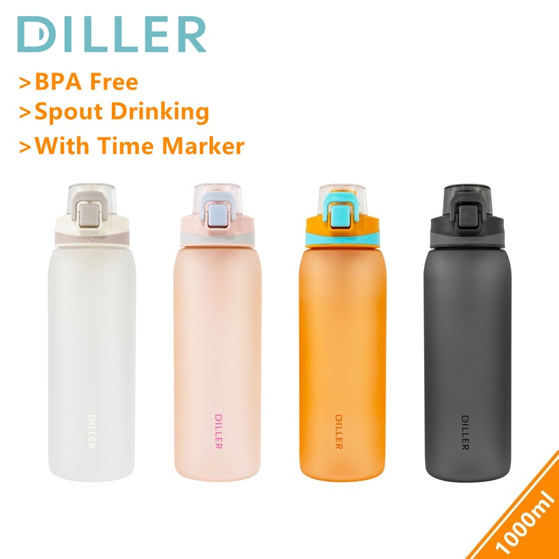 Diller Large Water Bottle With Spout Lid, LeakProof Frosted PC BPA