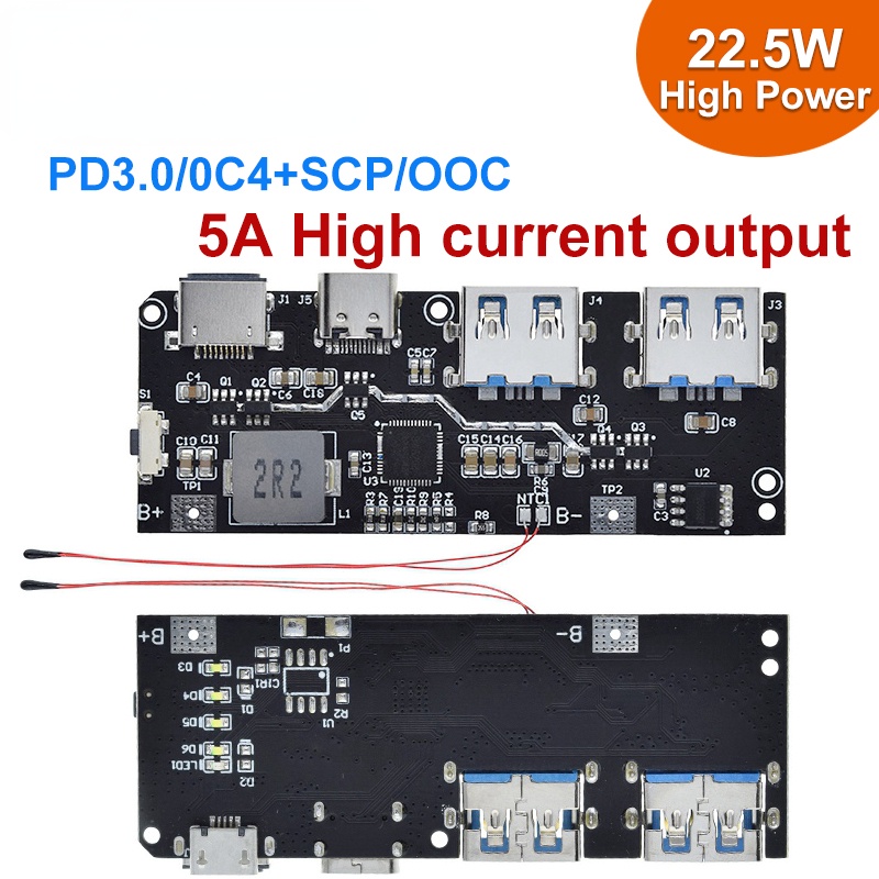 QC4.0 QC3.0 LED Dual USB 5V 4.5A 22.5W Micro/TypeC USB 18650 Charging