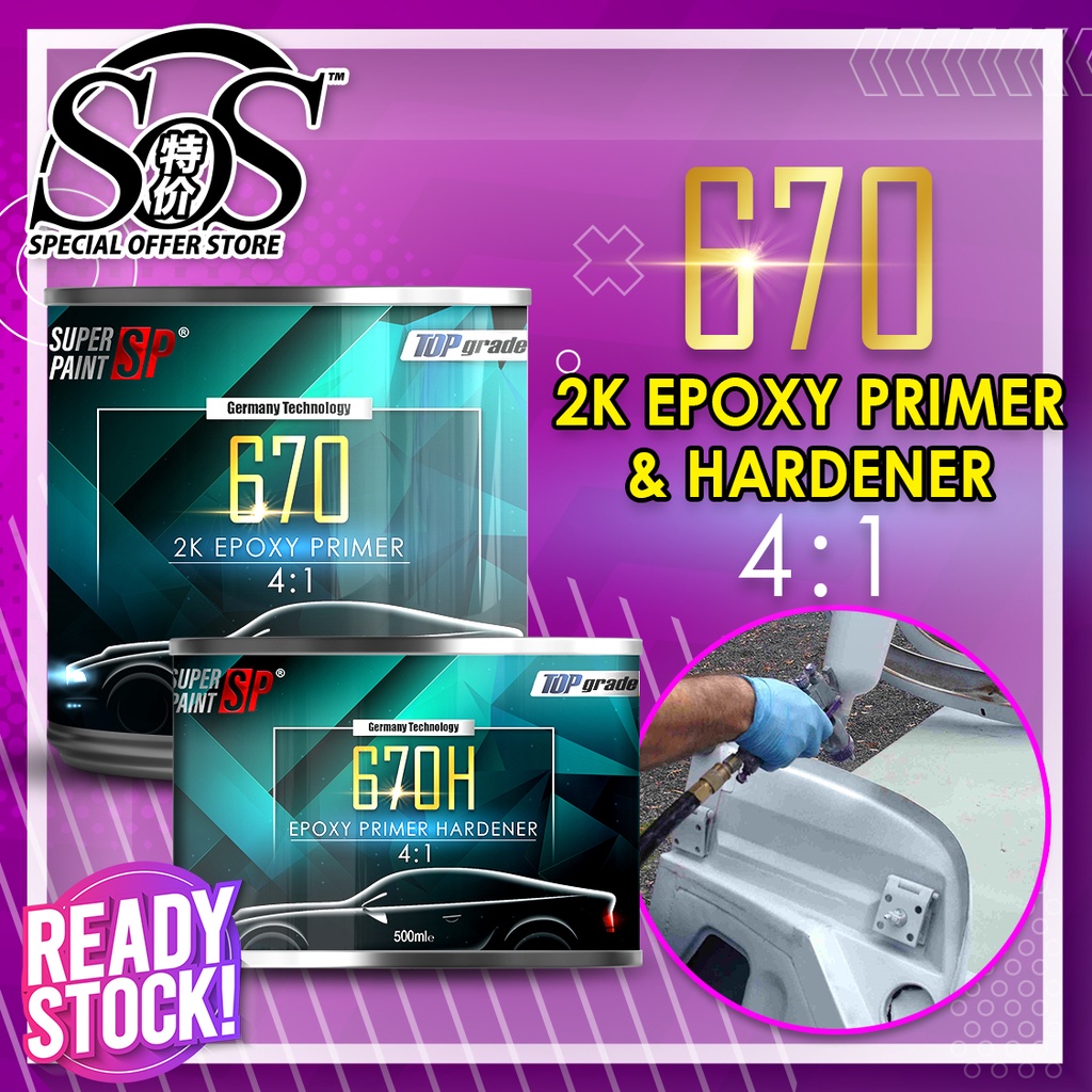 TOP GRADE 1Litre 2K Epoxy Primer & Hardener 4 1 SET Grey Colour