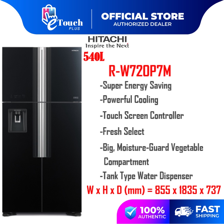 Hitachi 4 Door Inverter Top Mount Freezer Refrigerator With Dual Cooling Fan Technology (540L) R