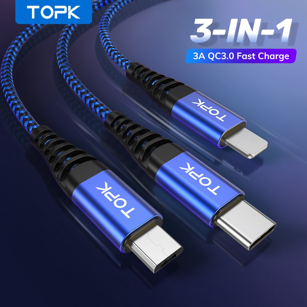 [Value Choice]TOPK AN24 3 In 1 Fast Charging Cable Micro USB Type C