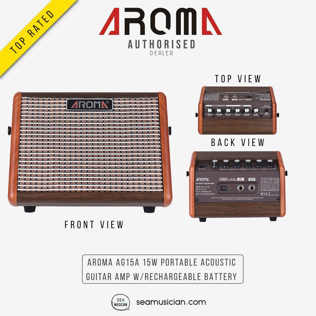 AROMA AG15A PORTABLE ACOUSTIC GUITAR AMPLIFIER 15 WATT WITH