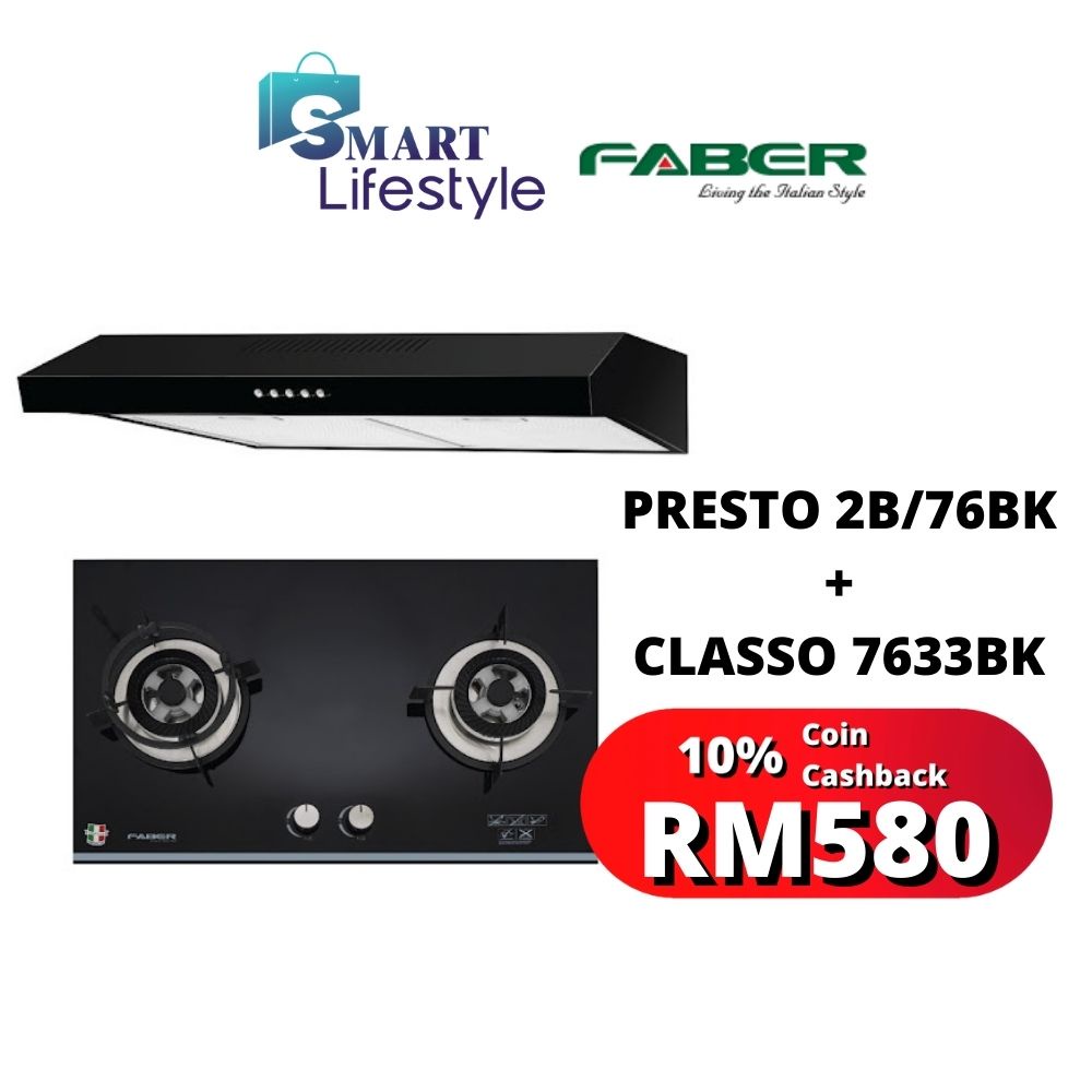 Faber FABERJET Slim Cooker Hood + Glass Hob PRESTO 2B/76BK CLASSO