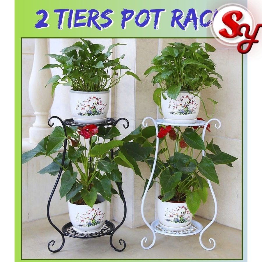 2 Tier Flower Rack Flower Pot Plant Garden Display Stand Outdoor Indoor