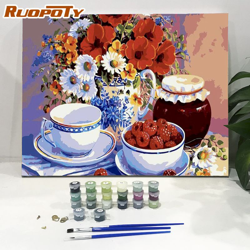 Ruopoty Paint By Number Acrylic Paint Flowers Oil Painting For Home Decoration ON Canvas