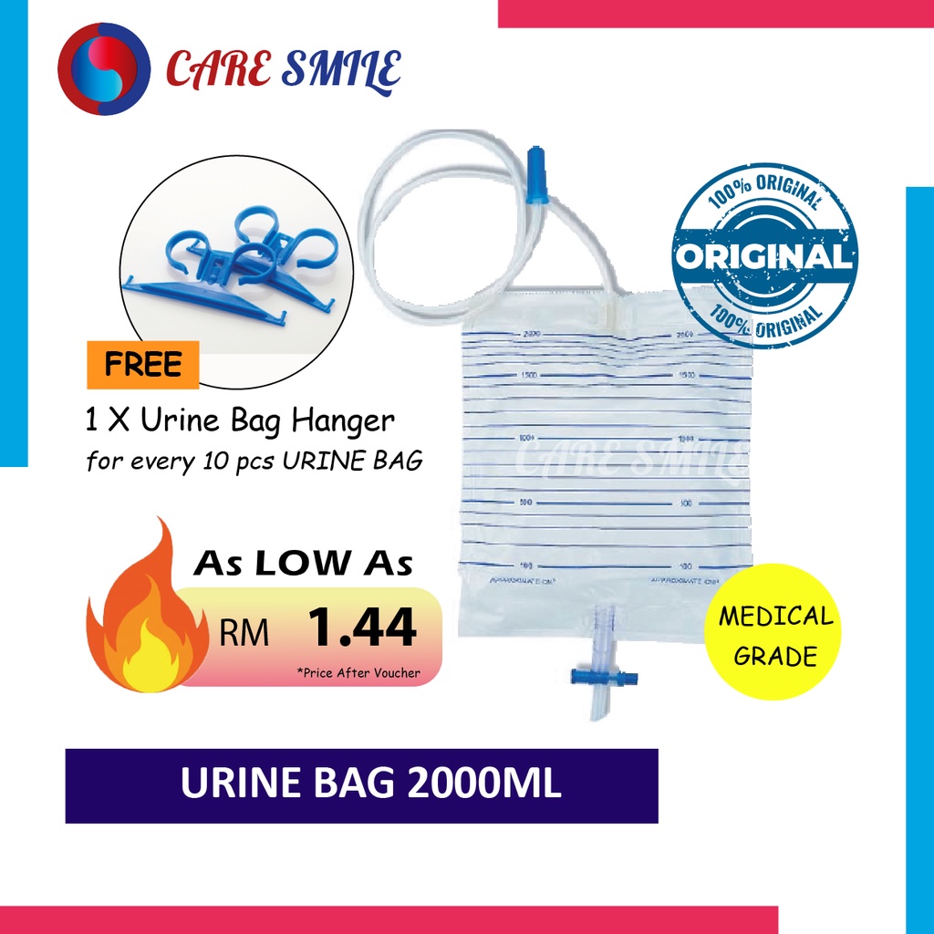 URINE BAG Sterile with AntiReflux TVALVE Hanger Beg Air Kencing 2000