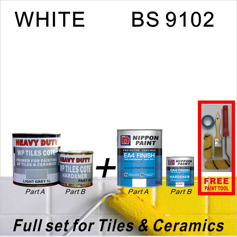 WHITE BS 9102 / 1 SET EA4 ( 1L HEAVY DUTY WP TILES COTE PRIMER / 1L NIPPON PAINT EA4 EPOXY