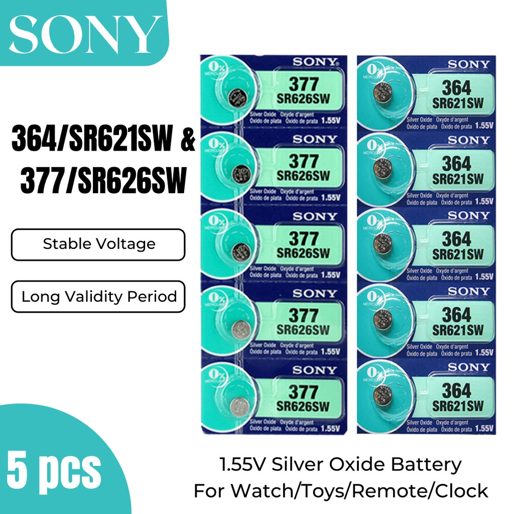 Original 5pcs Sony 364 SR621SW / 377 SR626SW Watch Battery Shopee
