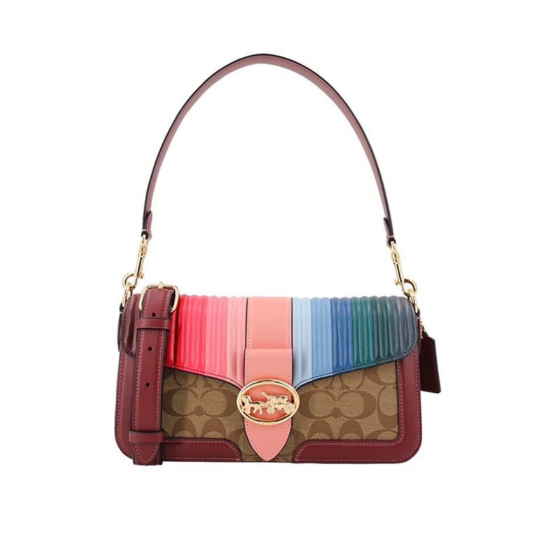 Coach Shoulder Bag In Signature Canvas With Rainbow Linear