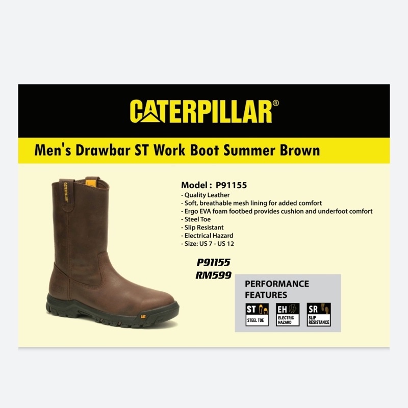 CATERPILLAR® MEN’S DRAWBAR STEEL TOE WORK SAFETY BOOTS ( P91155