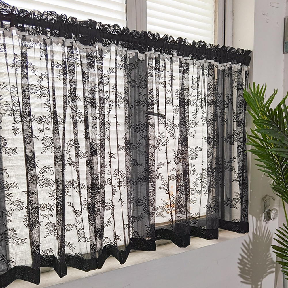 Black Lace Curtains for Bedroom Elegant French Rose Embroidered Sheer