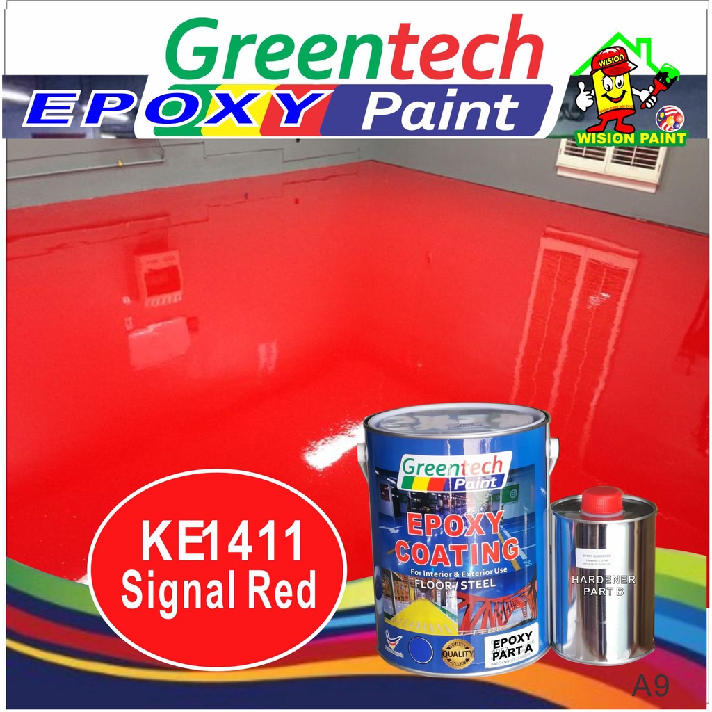 KE1411 SIGNAL RED 5L Epoxy paint ( GREENTECH EPOXY ) Cat Lantai ( 4L