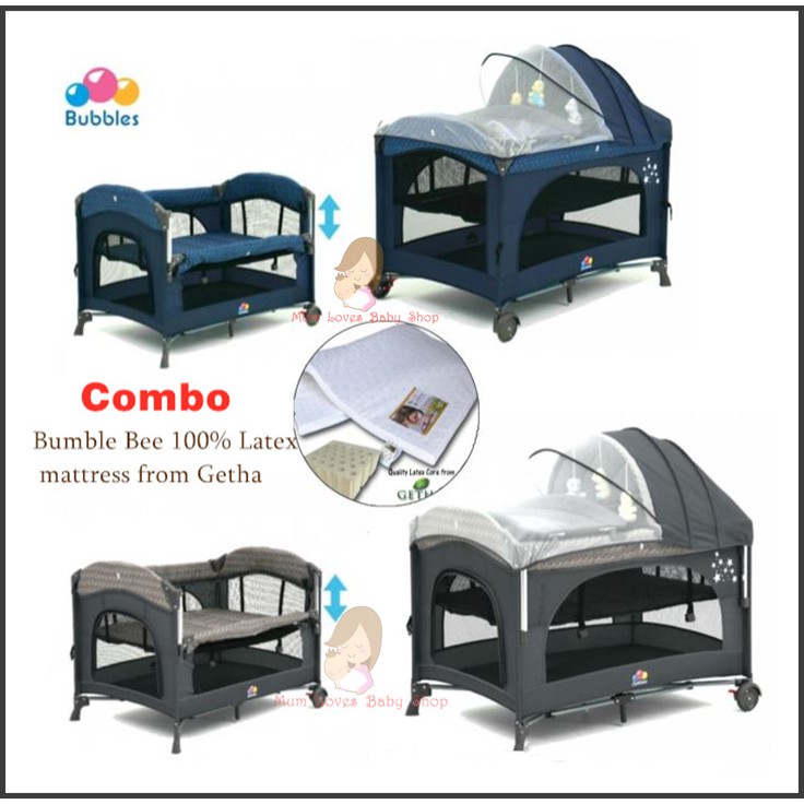 Bubbles Completo Playard Playpen Combo Bumble Bee Latex Mattress with