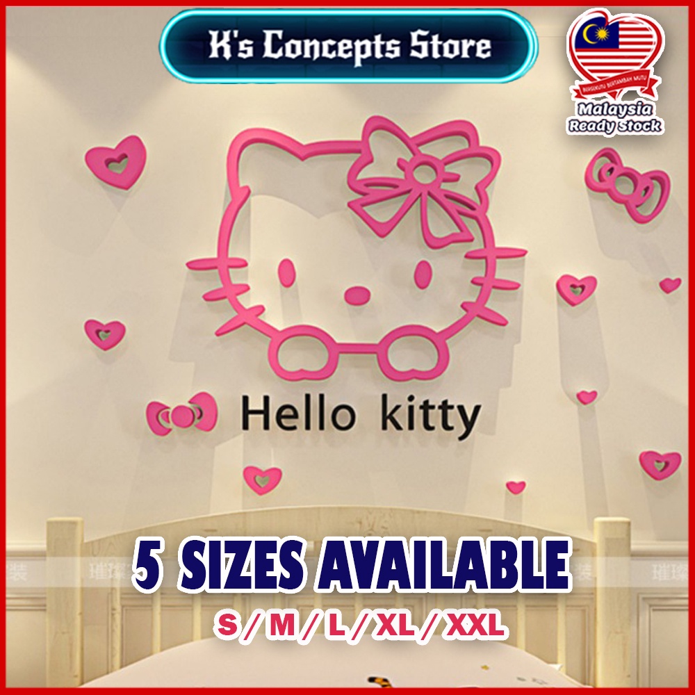 【Ready Stock】 Hello Kitty Wall Sticker Acrylic 3D Solid Crystal Hello