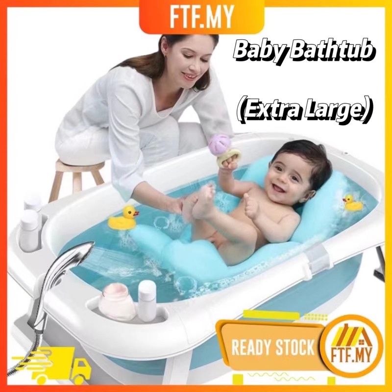 Foldable Baby Bathtub Set Extra Large With Bath Cushion Bath Net Safe