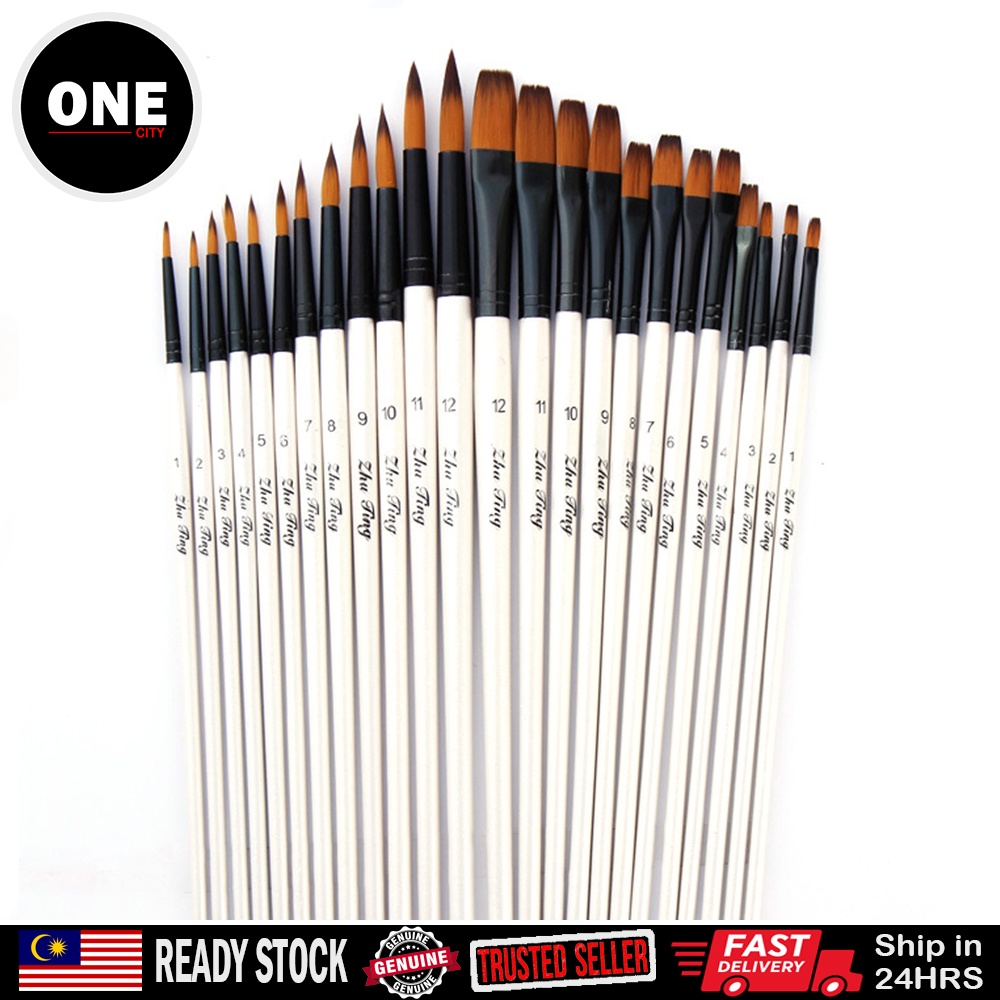🥨*Artist Paint Brush*12pcs Nylon Hair Wooden Handle Watercolor Paint