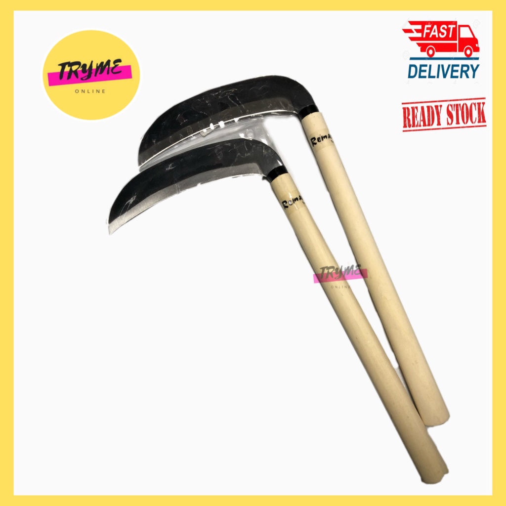 8" Remax Grass Sickle with Wood Handle Grass Knife Sabit Rumput